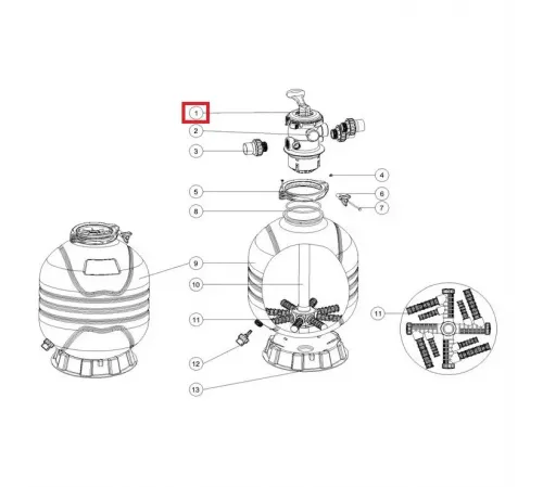 Кран шестиходовой Emaux 1.5'' с верхним подключением Т/MFV (88281550B)