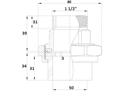 Накидная муфта Gemas ПВХ-латунь 50мм х1 1/2" НР (133474)