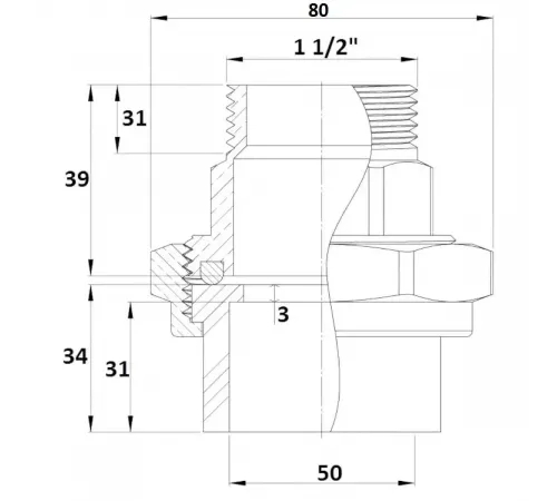 Накидная муфта Gemas ПВХ-латунь 50мм х1 1/2" НР (133474)