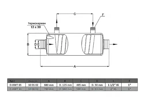 Теплообменник 84 кВт Max Dapra D-HWT 65 корпус н/с спираль н/с AISI 316 (100128)