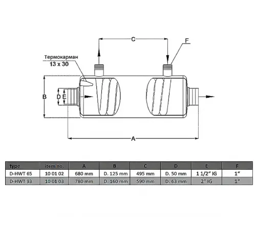 Теплообменник 133 кВт Max Dapra D-HWT 93 корпус н/с спираль н/с AISI 316 (100129)