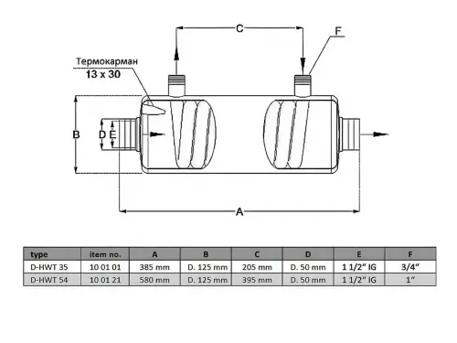 Теплообменник 42 кВт Max Dapra D-HWT 35 корпус н/с спираль н/с AISI 316 (100126)