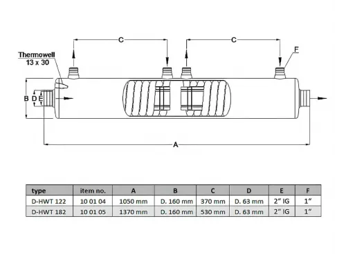 Теплообменник 259 кВт Max Dapra D-HWT 182 корпус н/с спираль н/с AISI 316 (100131)