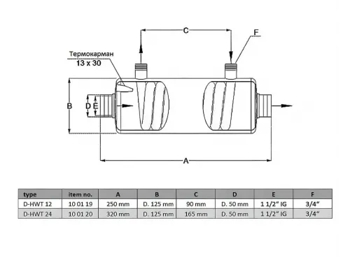 Теплообменник 14 кВт Max Dapra D-HWT 12 корпус н/с спираль н/с AISI 316 (100124)