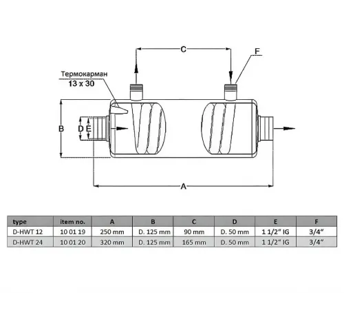 Теплообменник 28 кВт Max Dapra D-HWT 24 корпус н/с спираль н/с AISI 316 (100125)