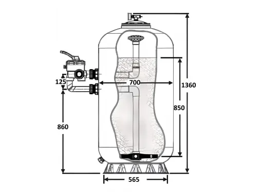 Фильтр  11м3/ч Laswim WL-BDG 700мм М0,85 с боковым вентилем 1 1/2" (WL-BDG13700)
