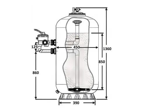 Фильтр   8м3/ч Laswim WL-BDG 450мм М0,85 с боковым вентилем 1 1/2" (WL-BDG13450)