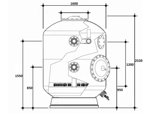 Фильтр  84м3/ч Gemas TURBIDRON-NORM PLUS 1600мм М1,2 фланец 90 мм Дюз.дно+Люк400+См.окно (021516)