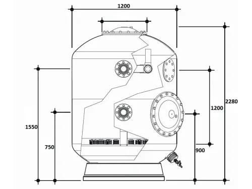 Фильтр  49м3/ч Gemas TURBIDRON-NORM PLUS 1200мм М1,2 фланец 75 мм Дюз.дно+Люк400+См.окно (021514)