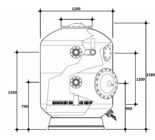 Фильтр  49м3/ч Gemas TURBIDRON-NORM PLUS 1200мм М1,2 фланец 75 мм Дюз.дно+Люк400+См.окно (021514)
