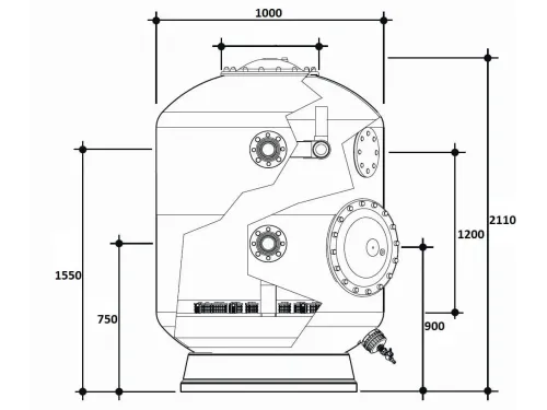 Фильтр  32м3/ч Gemas TURBIDRON-NORM PLUS 1000мм М1,2 фланец 75 мм Дюз.дно+Люк400+См.окно (021513)