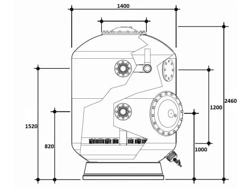 Фильтр  61,5м3/ч Gemas TURBIDRON-NORM PLUS 1400мм М1,2 фланец 90мм Дюз.дно+Люк400+См.окно (021515)