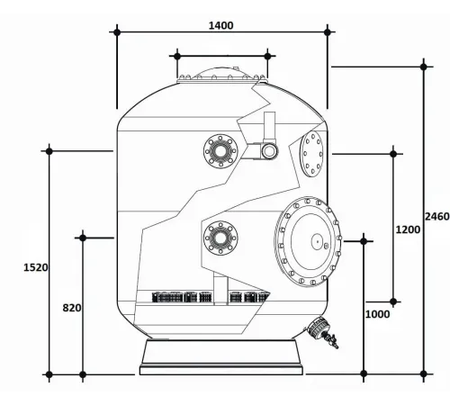 Фильтр  61,5м3/ч Gemas TURBIDRON-NORM PLUS 1400мм М1,2 фланец 90мм Дюз.дно+Люк400+См.окно (021515)