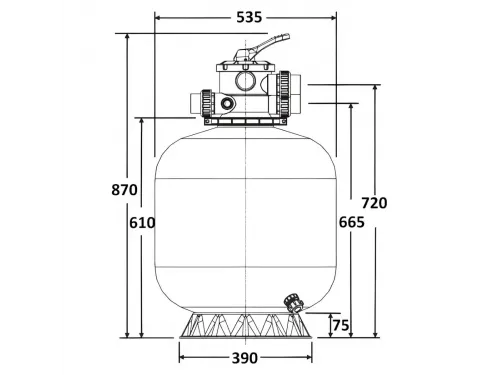 Фильтр  11,5м3/ч Laswim P-DG 535мм пластиковый с верхним вентилем 1 1/2" (P-DG500)