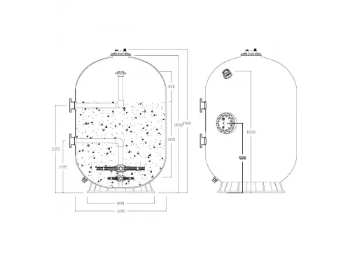 Фильтр 56,5 м3/ч AML WARSAW-1.0 1200мм мотаный М1 фланец 75мм +Люк400+См.окно (WASY1200-1900-1.0)