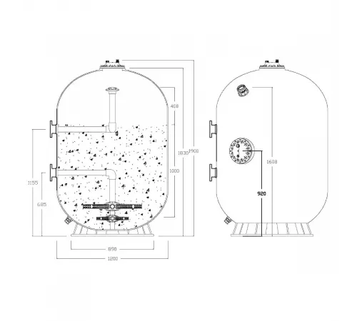 Фильтр 56,5 м3/ч AML WARSAW-1.0 1200мм мотаный М1 фланец 75мм +Люк400+См.окно (WASY1200-1900-1.0)