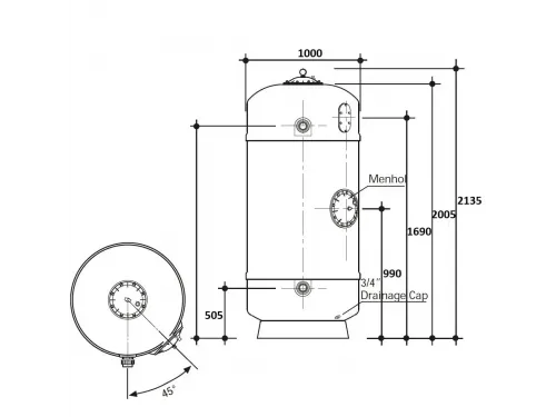 Фильтр  31,5м3/ч Gemas FILTREX-NORM PLUS 1000мм 2 1/2" М1,2 30м3/ч/м2 Дюз.дно+Люк+См.окно (021413)