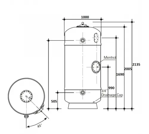 Фильтр  31,5м3/ч Gemas FILTREX-NORM PLUS 1000мм 2 1/2" М1,2 30м3/ч/м2 Дюз.дно+Люк+См.окно (021413)