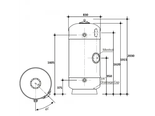 Фильтр  21,5м3/ч Gemas FILTREX-NORM PLUS 830мм 2" М1,2 30м3/ч/м2 Дюз.дно+Люк+См.окно (021412)