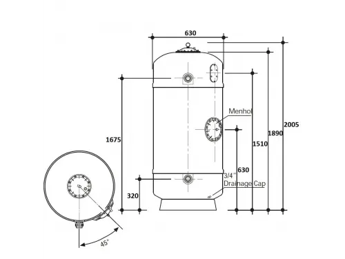 Фильтр  12,5м3/ч Gemas FILTREX-NORM PLUS 630мм 1 1/2" М1,2 30м3/ч/м2 Дюз.дно+Люк+См.окно (021411)