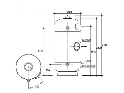 Фильтр  61,5м3/ч Gemas FILTREX-NORM PLUS 1400мм 4" М1,2 30м3/ч/м2 Дюз.дно+Люк+См.окно (021415)