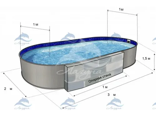 Бассейн ГИГАБАСС овальный вкапываемый 10х5,5х1,5 м