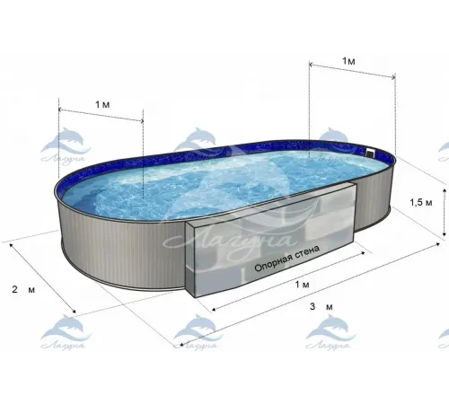 Бассейн ГИГАБАСС овальный вкапываемый 12х6х1,5 м