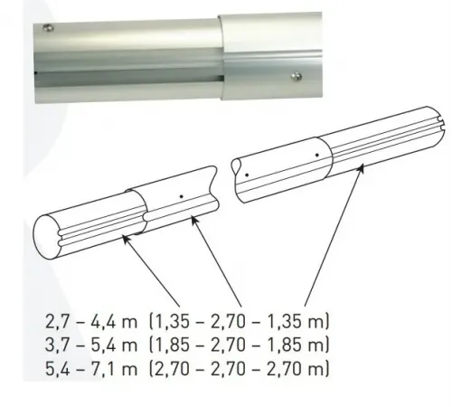 Штанга телескопическая (комплект трехсекционных трубок) Vagnerpool 80 мм (5,4-7,1м) для пузырькового покрытия (без опор)