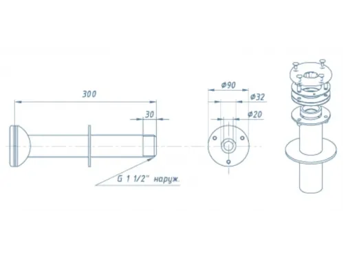 Адаптер АТ 08.07 (универс.) L=300 мм для подсоединения пылесоса, из нерж. стали AISI-304