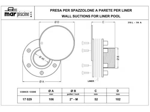 Адаптер для подсоединения пылесоса (универс.) Marpiscine 17029, нерж .сталь