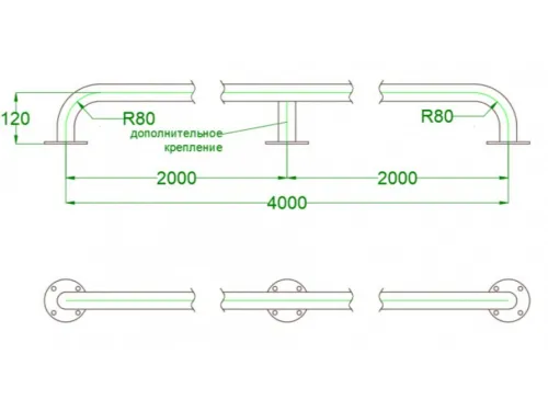 Поручень 4,00 м. АТ 11,14 из нержавеющей стали AISI-304 с доп. креплением