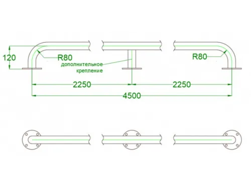 Поручень 4,5 м. АТ 11,15 из нержавеющей стали AISI-304 с дополнительным креплением