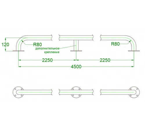 Поручень 4,5 м. АТ 11,15M из нержавеющей стали AISI-316 с дополнительным креплением
