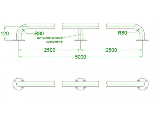 Поручень 5,0 м. АТ 11,16M из нержавеющей стали AISI-316 с дополнительным креплением