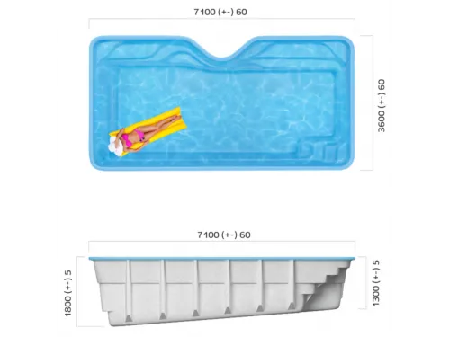 Композитный бассейн Авиньон 7,10*3,60*1,3-1,8 м., Франмер