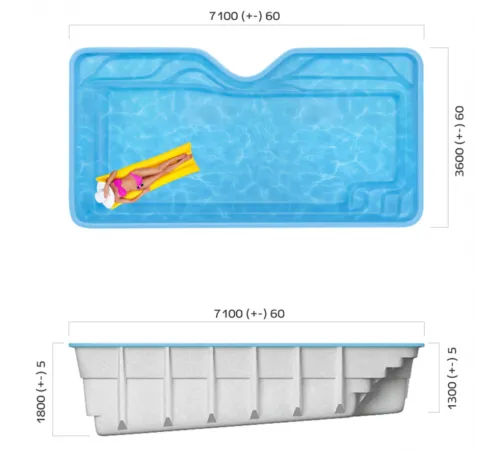 Композитный бассейн Авиньон 7,10*3,60*1,3-1,8 м., Франмер