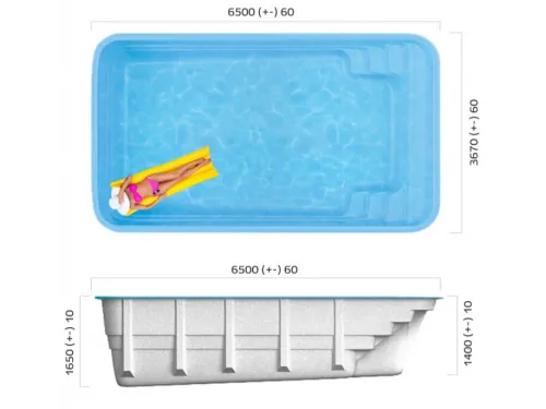Композитный бассейн Бордо 6,50*3,67*1,4-1,65 м., Франмер