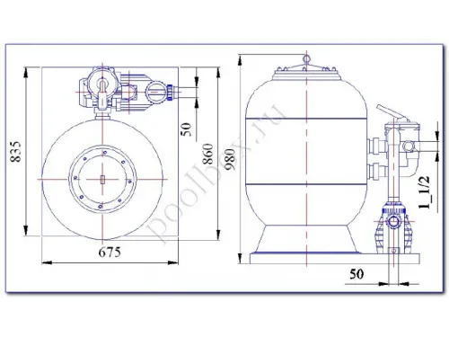 Фильтровальная установка (600 мм, 13 м3/ч, 0,7 кВт) (бок. подсоед.) Behncke Cristall D600