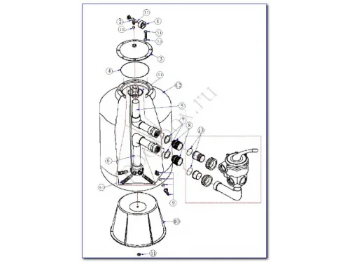 Фильтровальная установка (600 мм, 13 м3/ч, 0,7 кВт) (бок. подсоед.) Behncke Cristall D600