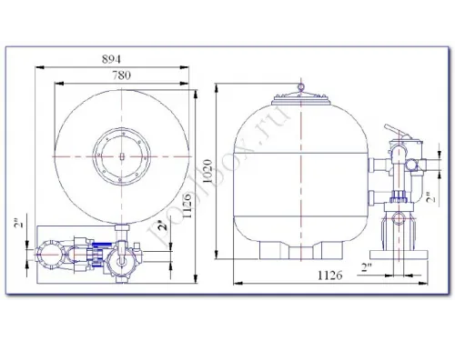 Фильтровальная установка (750 мм, 20 м3/ч, 1,32 кВт) (бок. подсоед.) Behncke Cristall D750