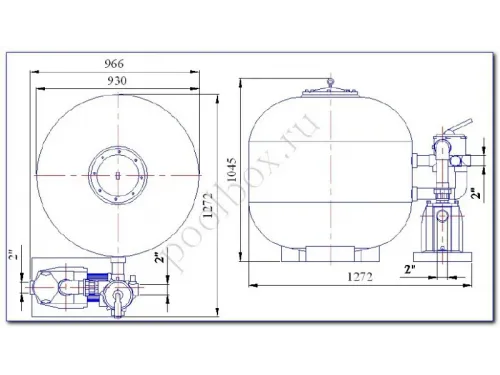 Фильтровальная установка (900 мм, 32 м3/ч, 2 кВт) (бок. подсоед.) Behncke Cristall D900