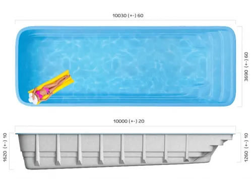 Композитный бассейн Дижон 10,09*3,70*1,26-1,64 м., Франмер