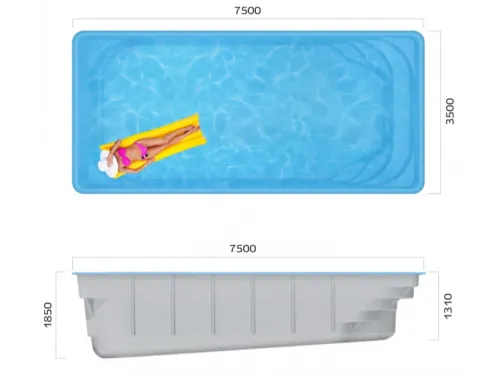 Композитный бассейн Драммен  7,5*3,5*1,32-1,85 м., Франмер