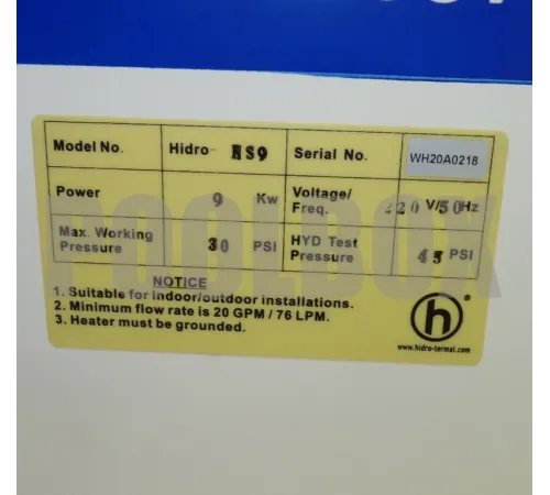 Электронагреватель 9 кВт, 220 В Hidrotermal HS9 Digital Control