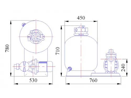 Фильтровальная установка (450 мм., 8 м3/ч, 0,55 кВт) (верх. подсоед.) Emaux FSP450-4W (Opus)
