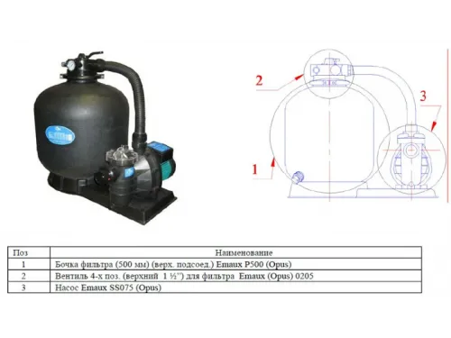 Фильтровальная установка (500 мм., 11 м3/ч, 0,75 кВт) (верх. подсоед.) Emaux FSP500-4W (Opus)