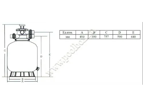 Фильтр (д. 400 мм., 50 мм., 6-8 м3/ч, 45 кг., верх. соед.) Emaux P400 (Opus) 