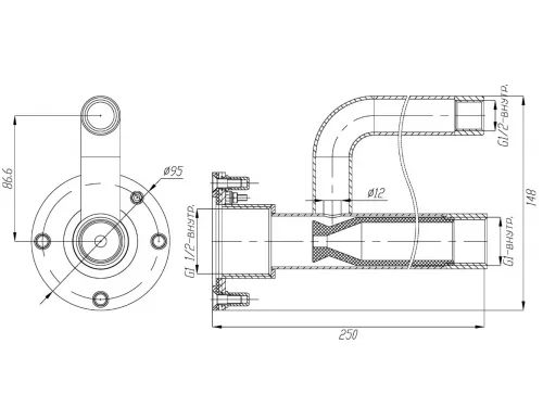 Форсунка гидромассажная 7 м.куб./час, лайнер, ФГ.07 (только закладная) из нерж. стали AISI-304