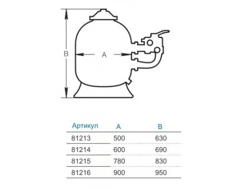 Фильтр (д. 500 мм., 1 1/2" ВР, 10-12 м3/ч, 85 кг., бок. соед.) Hayward NC500SE2