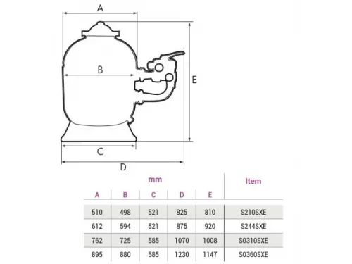 Фильтр (д. 880 мм., 63 мм., 30-32 м3/ч, 300 кг., бок. соед.) Hayward ProSide S0360S